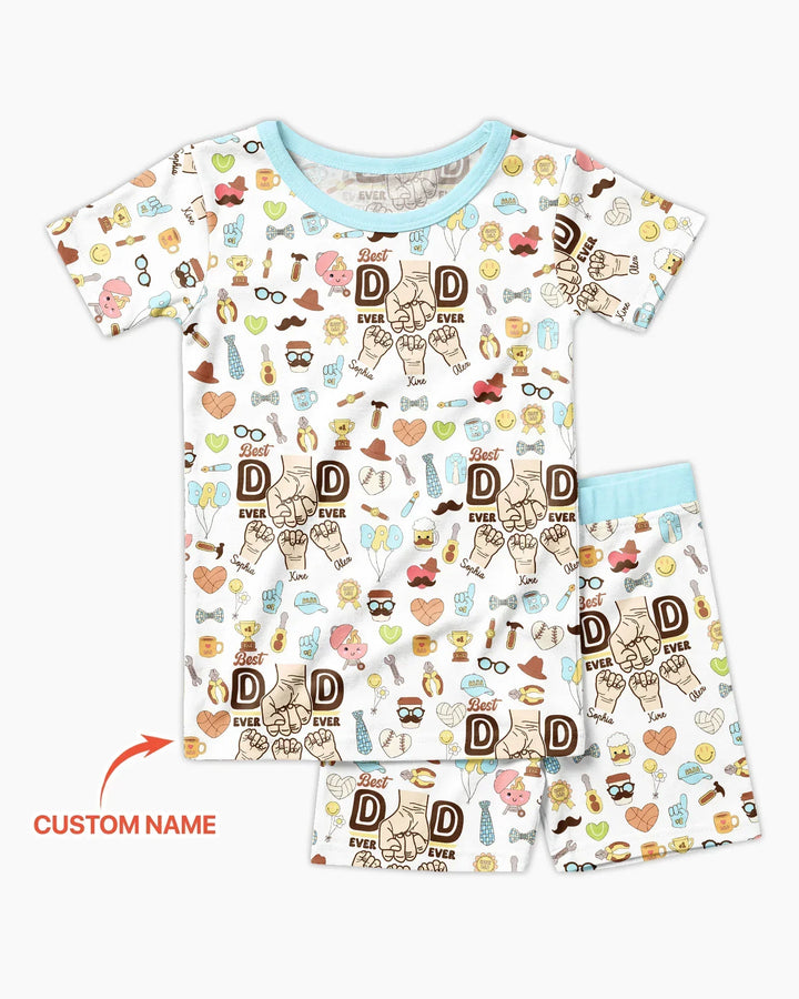 Custom Kids Name Best Dad Ever Bamboo Two Piece Short Sleeve Shorts Pajama Set