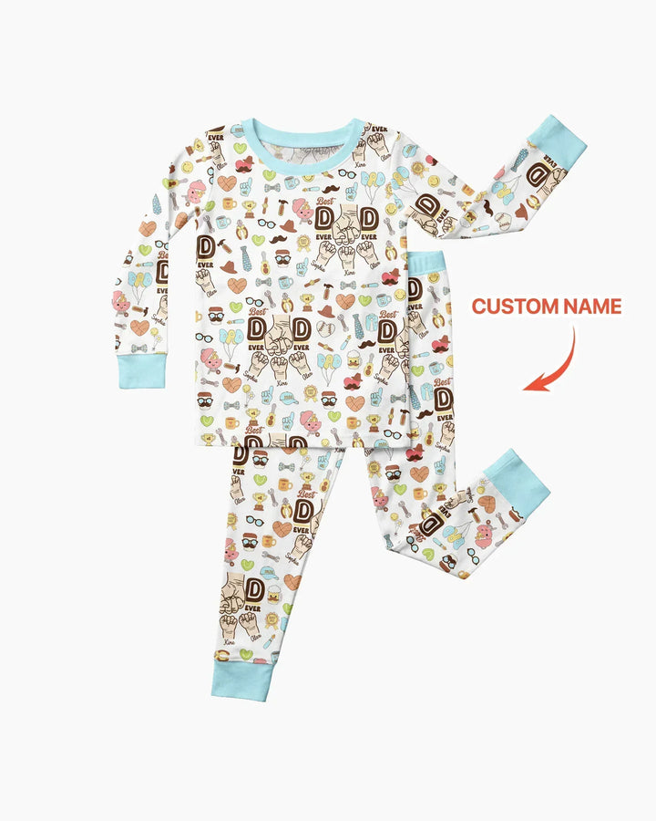Custom Kids Name Best Dad Ever Bamboo Two Piece Long Sleeve Pajama Set