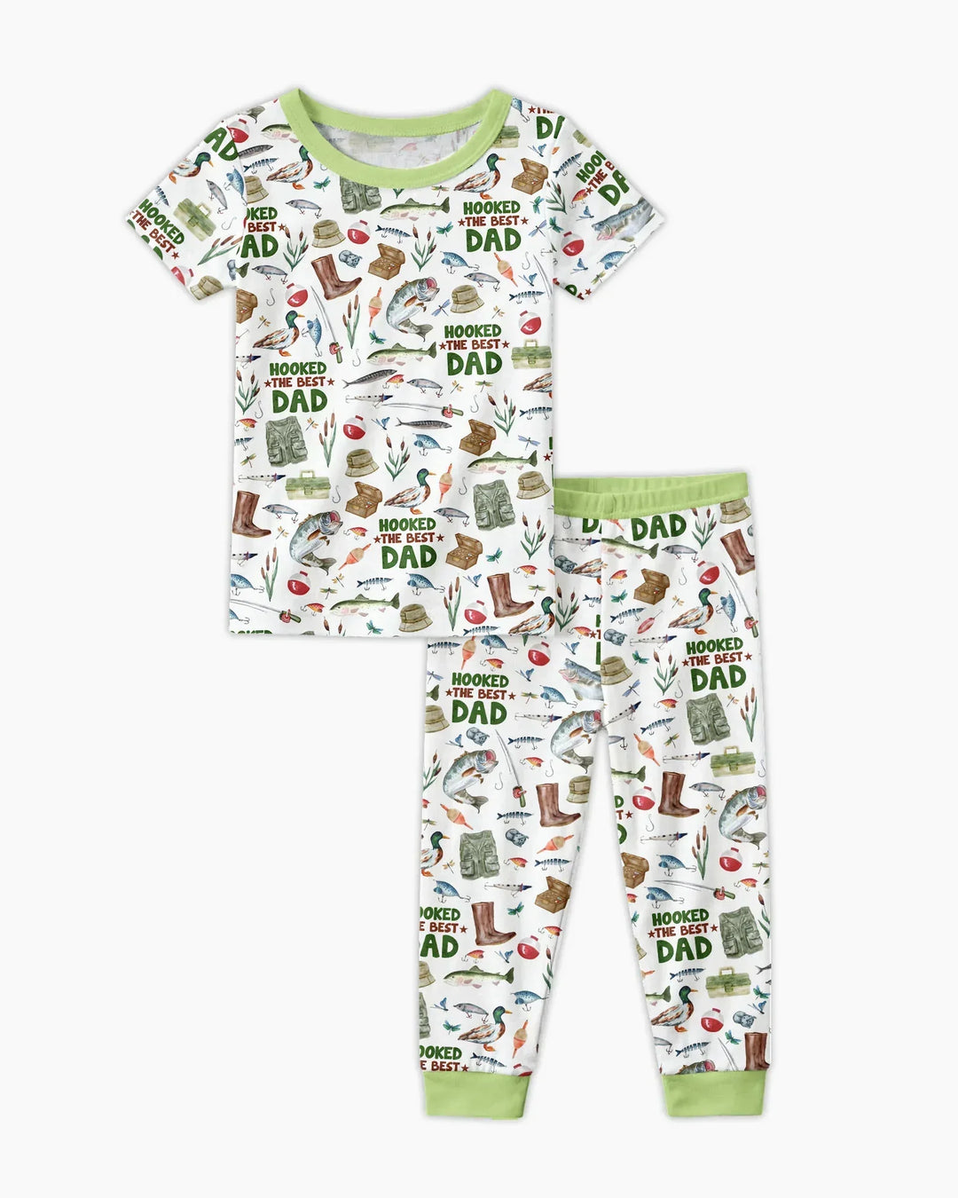 Hooked The Best Dad Daddy & Me Matching Bamboo Two Piece Short Sleeve Pajama Set