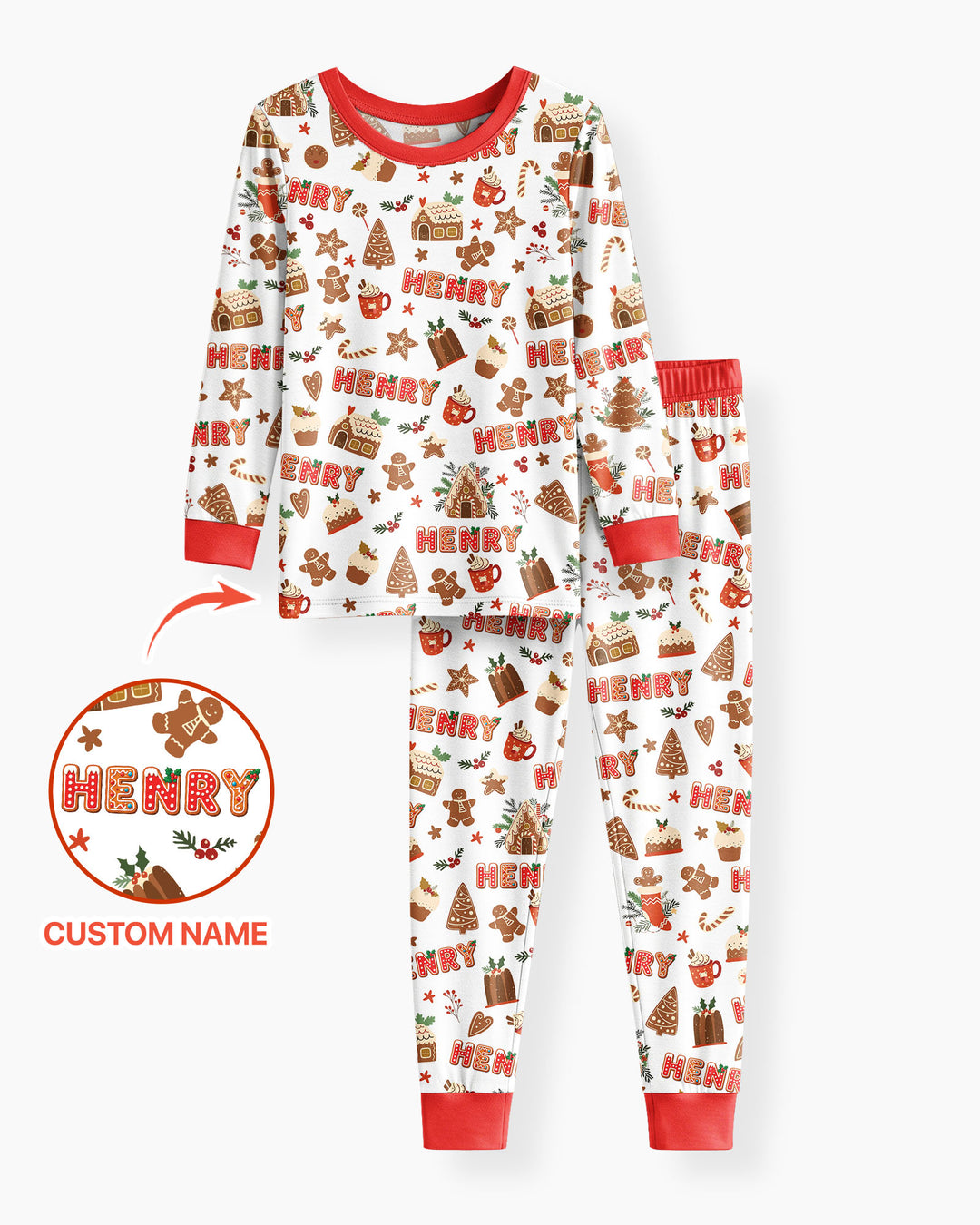 Personalized Gingerbread Christmas Bamboo Two Piece Long Sleeve Pajama Set