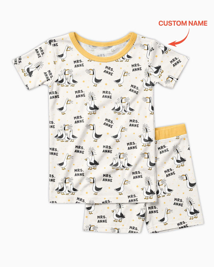 Custom Funny Seagulls Teacher Bamboo Two Piece Short Sleeve Shorts Pajama Set