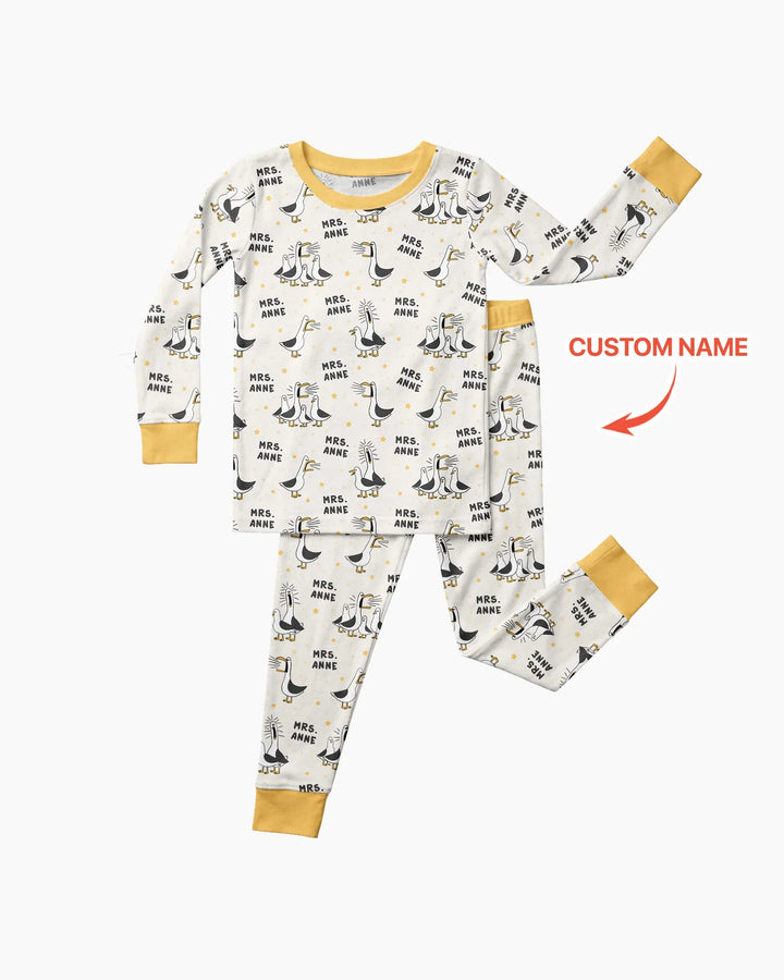 Custom Funny Seagulls Teacher Bamboo Two Piece Long Sleeve Pajama Set