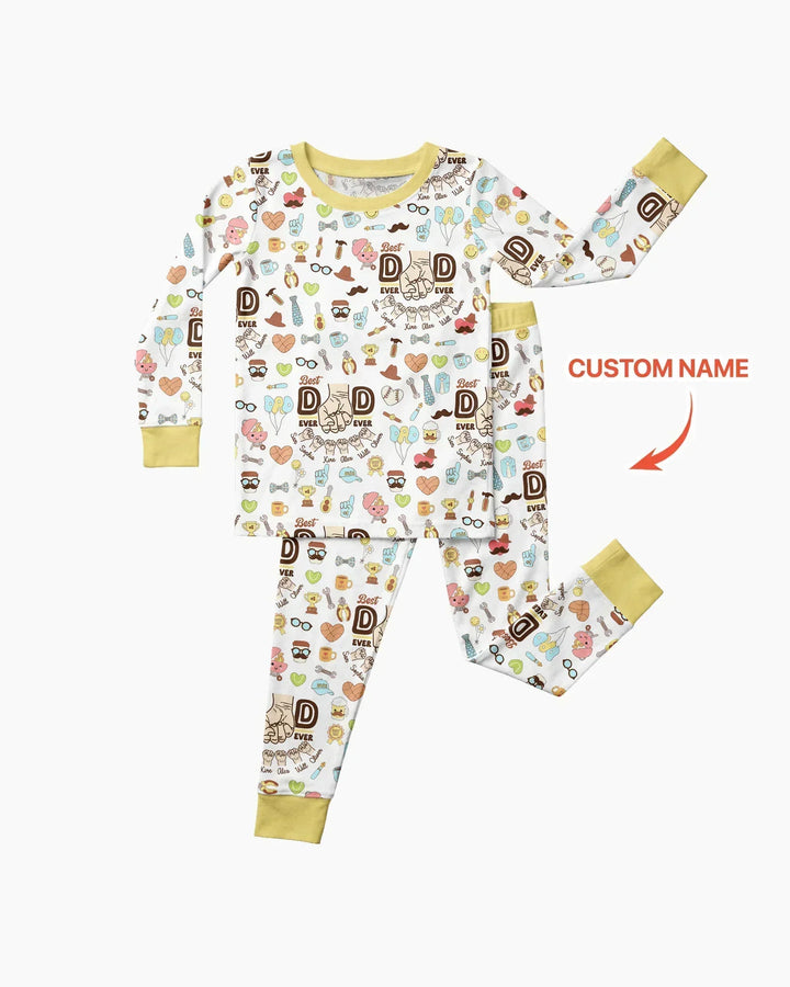 Custom Kids Name Best Dad Ever Bamboo Two Piece Long Sleeve Pajama Set