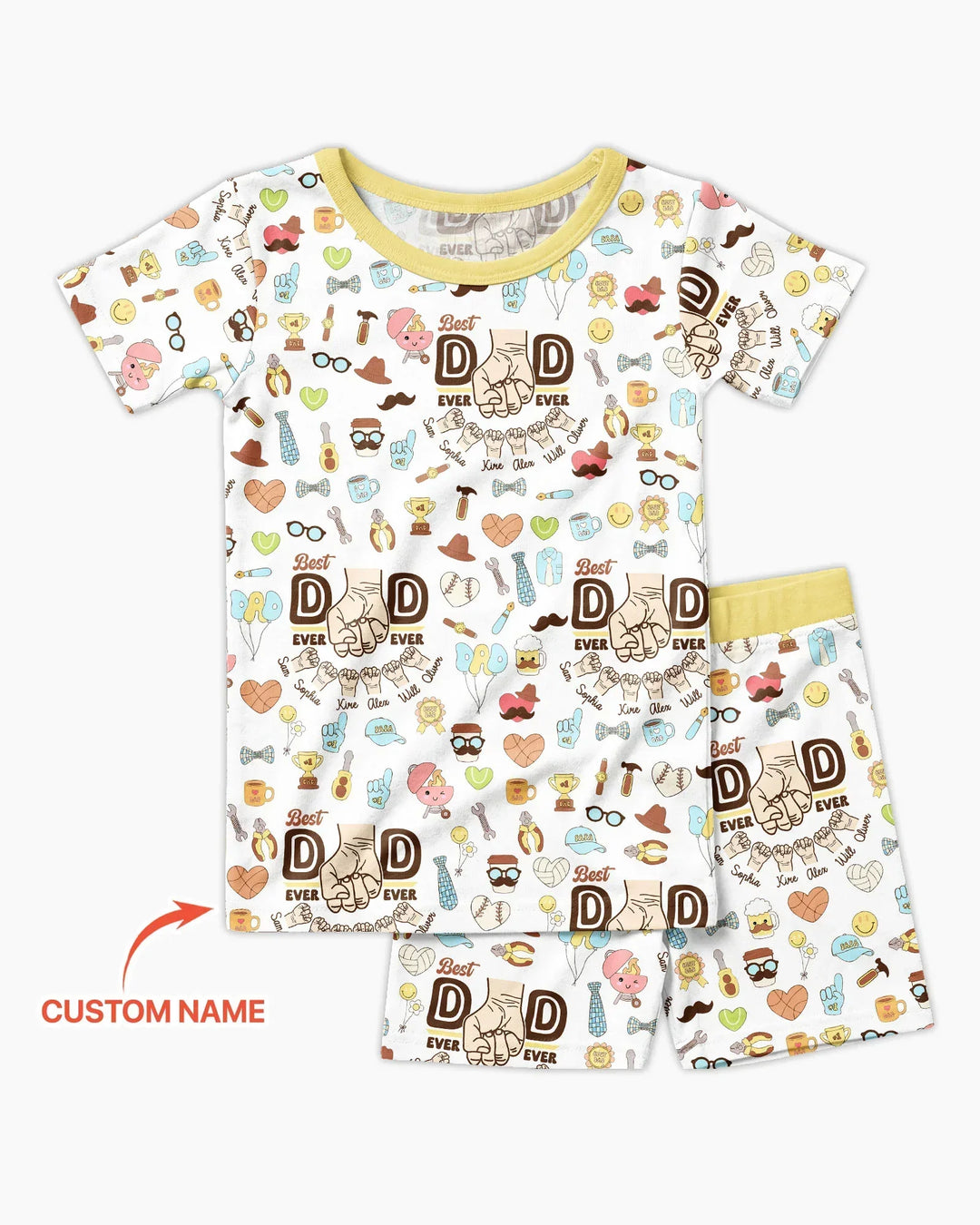 Custom Kids Name Best Dad Ever Bamboo Two Piece Short Sleeve Shorts Pajama Set