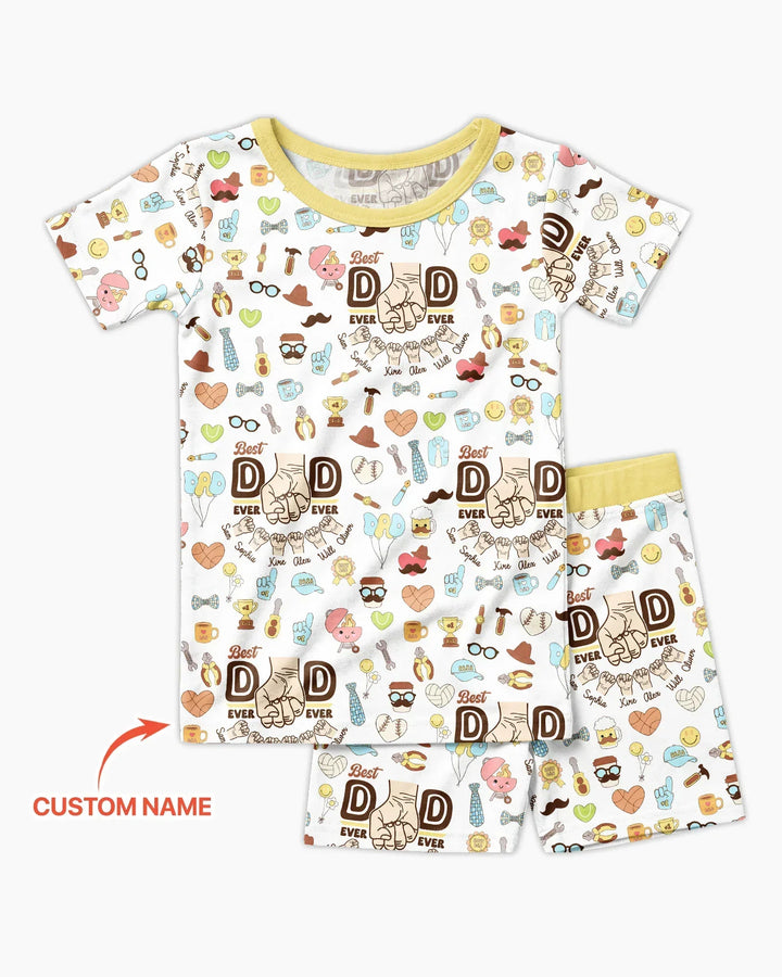 Custom Kids Name Best Dad Ever Bamboo Two Piece Short Sleeve Shorts Pajama Set