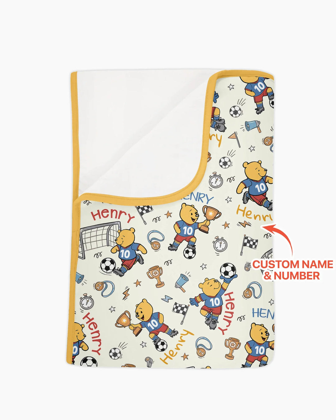 Personalized Classic Bear World Soccer Bamboo Blanket