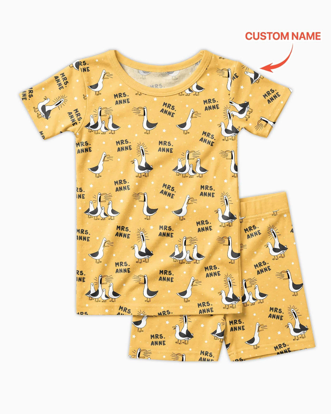 Custom Funny Seagulls Teacher Bamboo Two Piece Short Sleeve Shorts Pajama Set