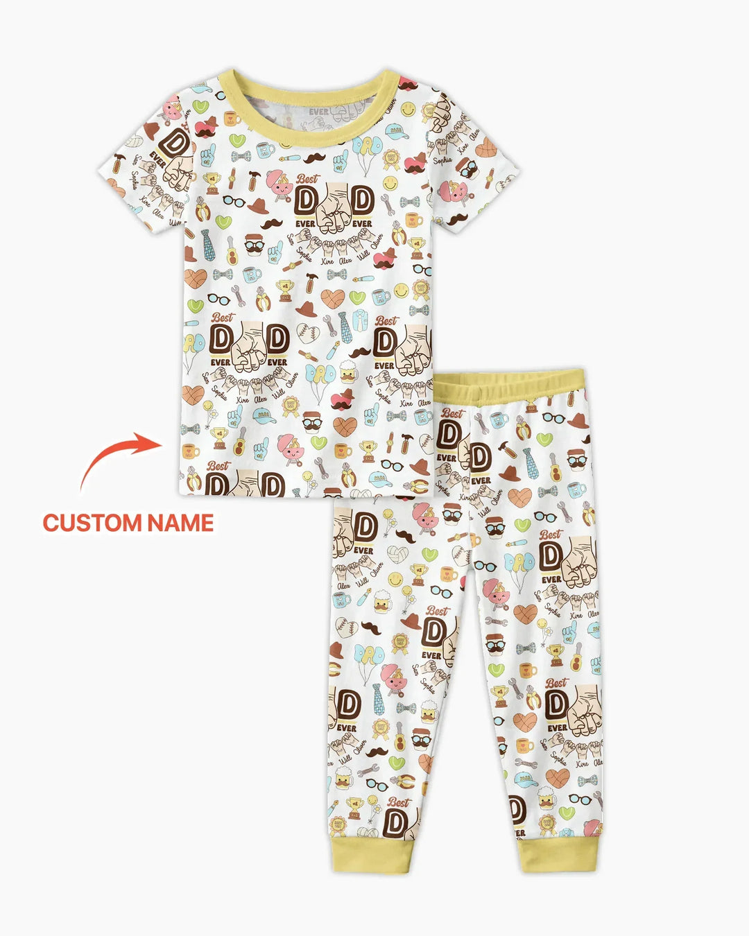 Custom Kids Name Best Dad Ever Bamboo Two Piece Short Sleeve Pajama Set