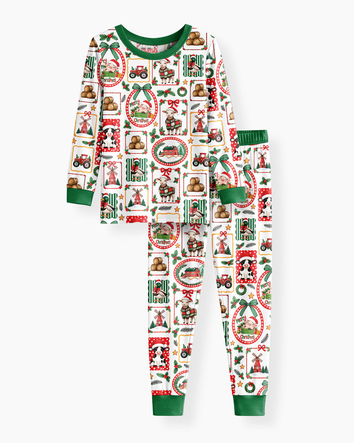 Christmas Farm Animals Bamboo Two Piece Long Sleeve Pajama Set