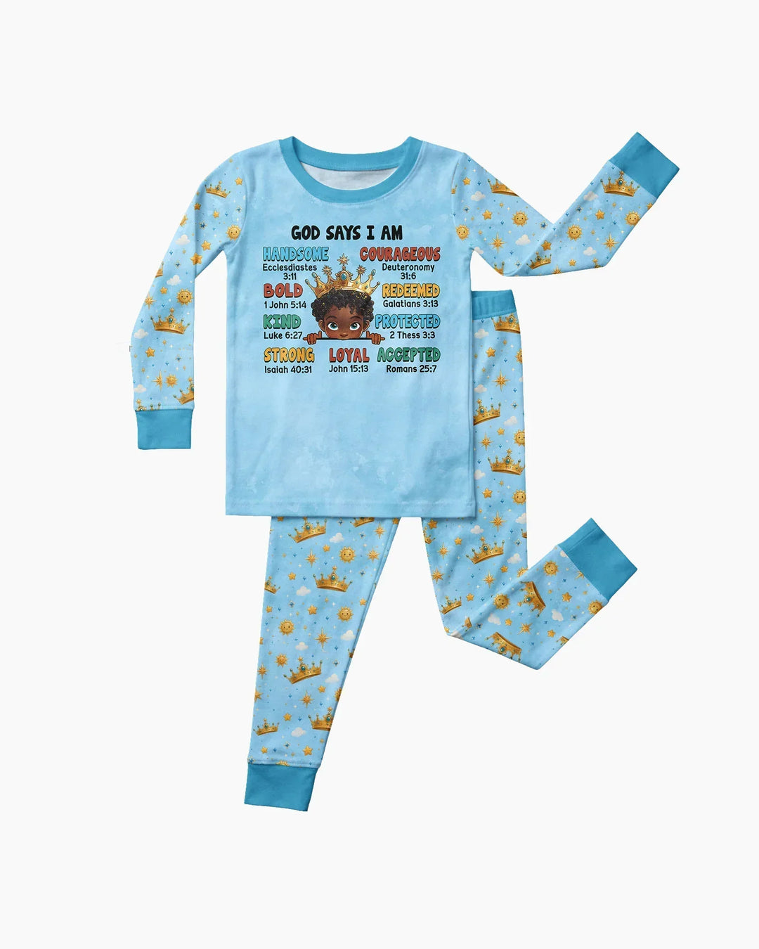 God Says I Am Afro  Boy  Bamboo Two Piece Long Sleeve Pajama Set