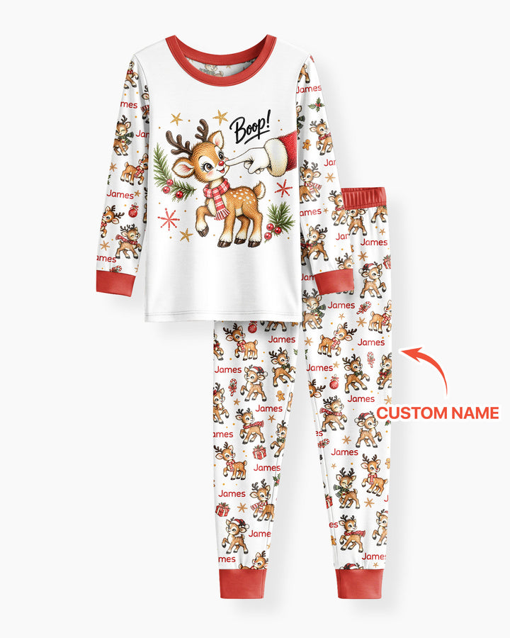 Reindeer Santa Boop Custom Name Bamboo Two Piece Long Sleeve Pajama Set