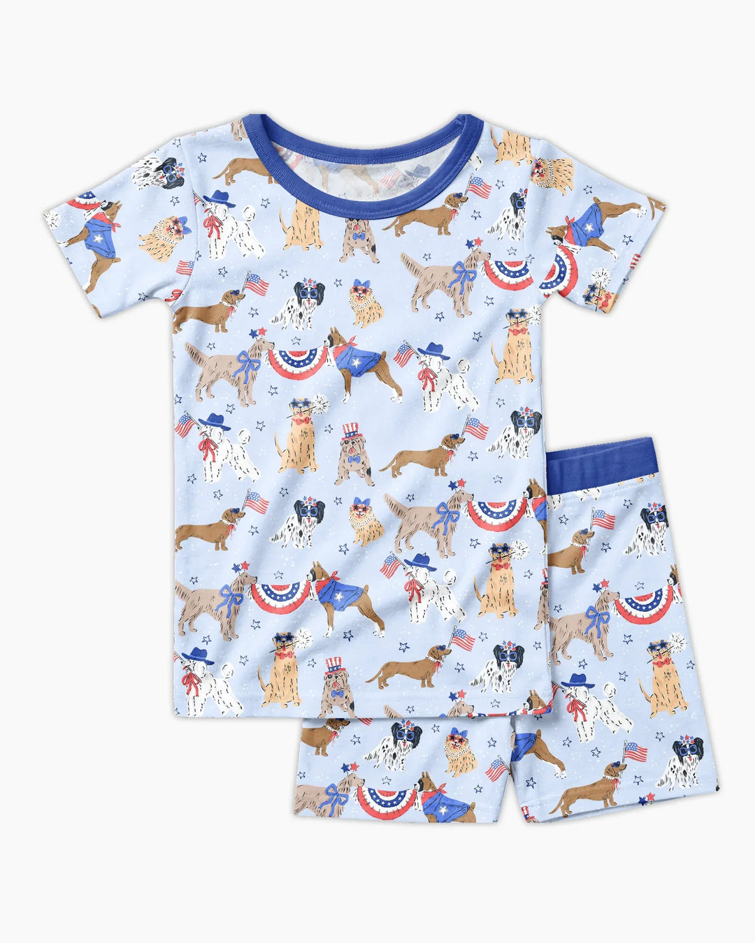 Conjunto de pijama de dos piezas de bambú a juego para la familia, con estampado de "Patriotic Pups", de manga corta y pantalón corto