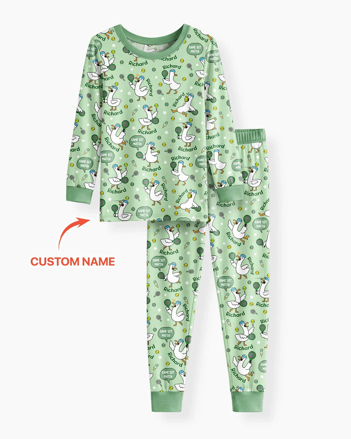 Silly Goose Playing Tennis Bamboo Two Piece Long Sleeve Pajama Set