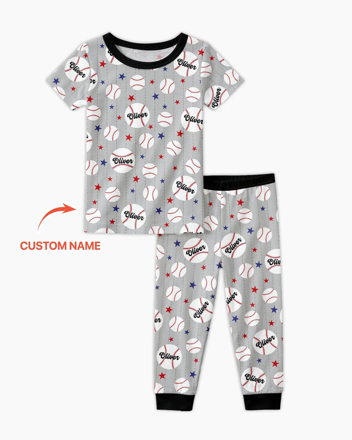 Conjunto de pijama de dos piezas de bambú a juego con mangas cortas y nombre personalizado "Novato del año"