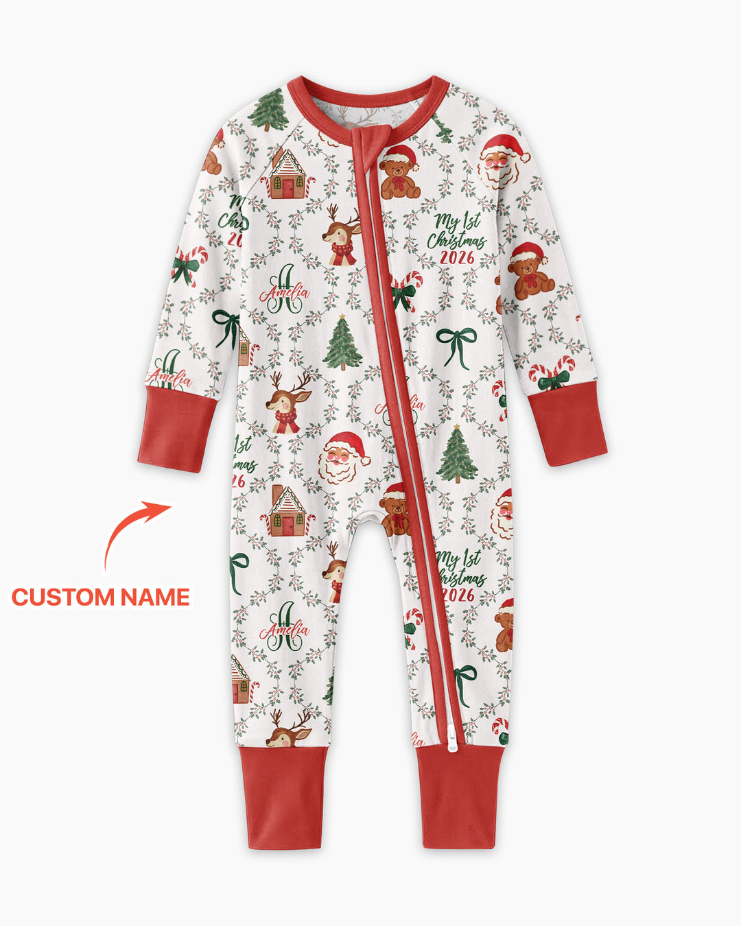 Custom name "Fancy Monogram Red Christmas 2026" Bamboo Convertible Zippy