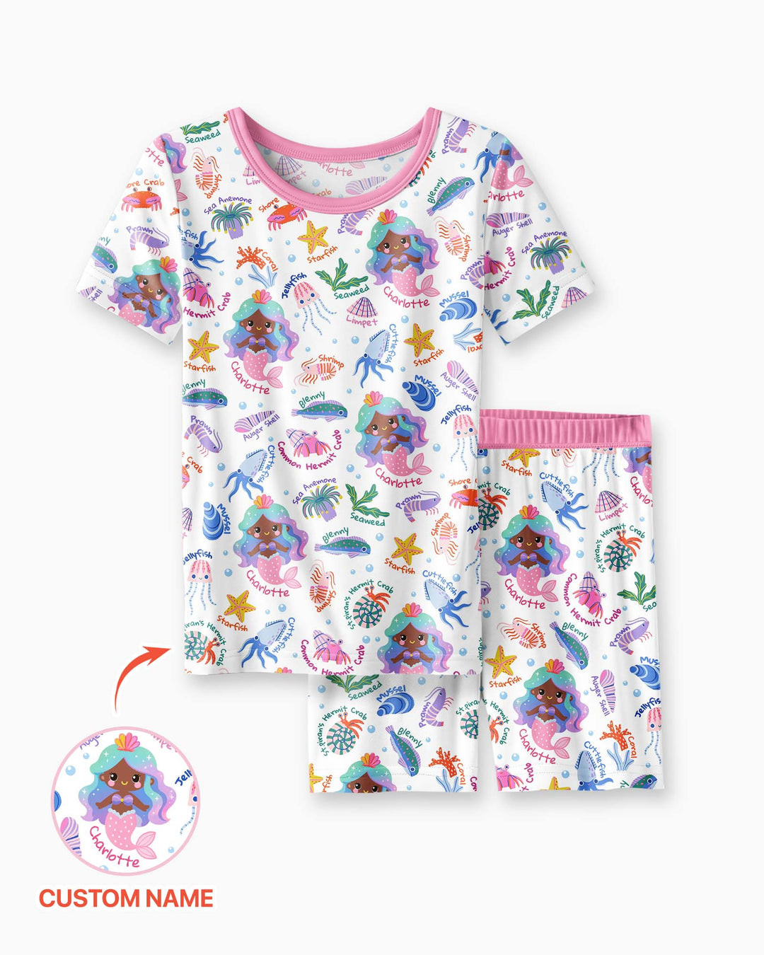 Pijama de bambú de dos piezas de manga corta con pantalón corto, plantilla personalizada