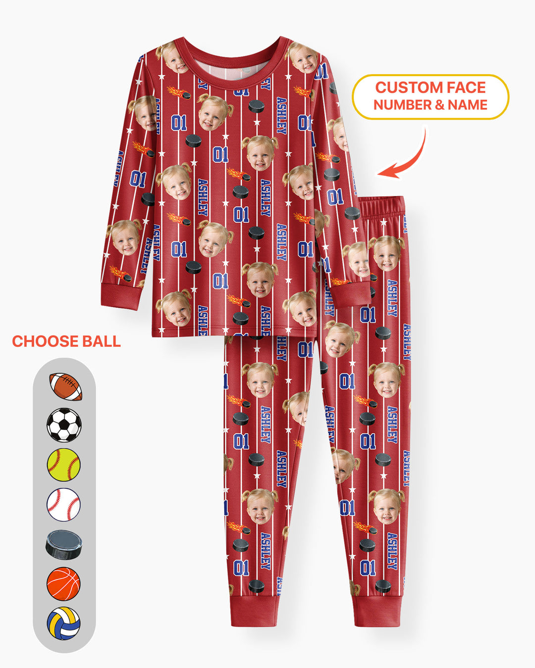 Custom Photo Name & Number For Baseball, Softball, Soccer, Football Lover Bamboo Two Piece Long Sleeve Pajama Set