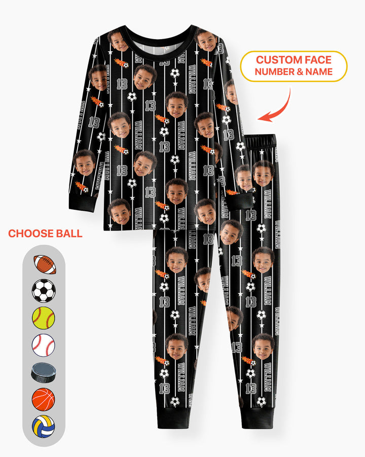 Custom Photo Name & Number For Baseball, Softball, Soccer, Football Lover Bamboo Two Piece Long Sleeve Pajama Set