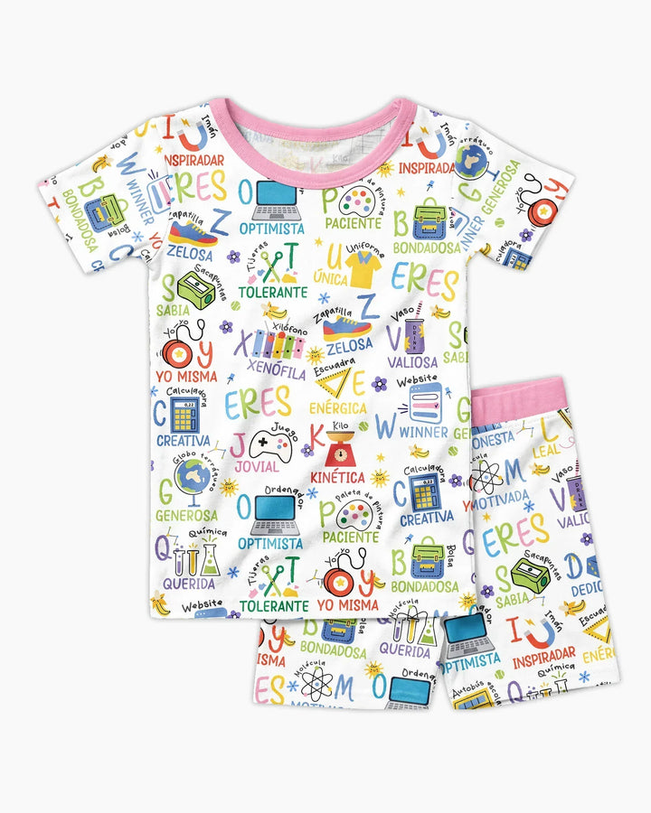 You Are Spanish Alphabet Version Bamboo Two Piece Short Sleeve Shorts Pajama Set
