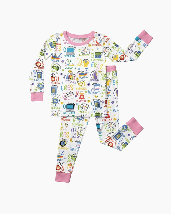 Pijama de bambú de dos piezas de manga larga con el alfabeto español You Are