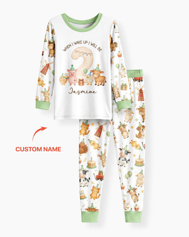 Personalized Farm Animals When I Wake Up I Will Be Birthday Bamboo Two Piece Long Sleeve Pajama Set