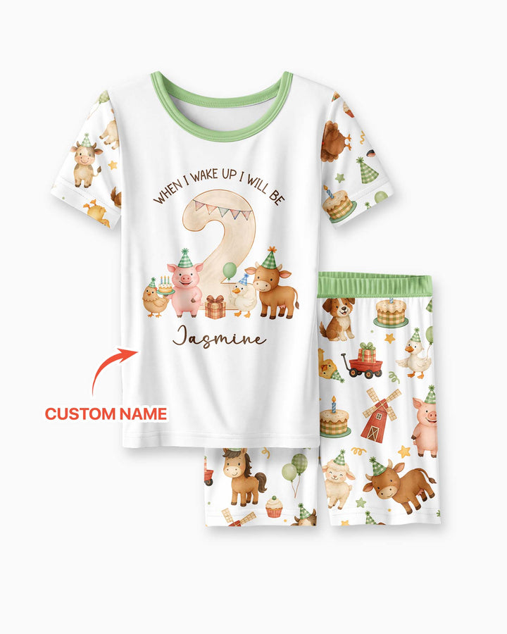 Personalized Farm Animals When I Wake Up I Will Be Birthday Bamboo Two Piece Short Sleeve Shorts Pajama Set