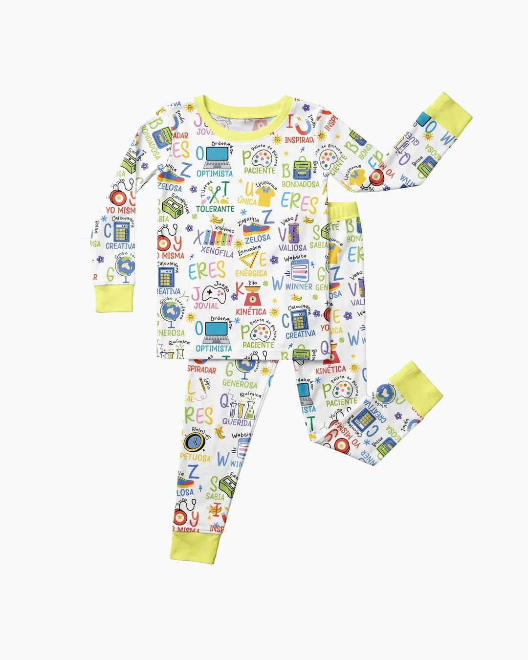 Pijama de bambú de dos piezas de manga larga con el alfabeto español You Are