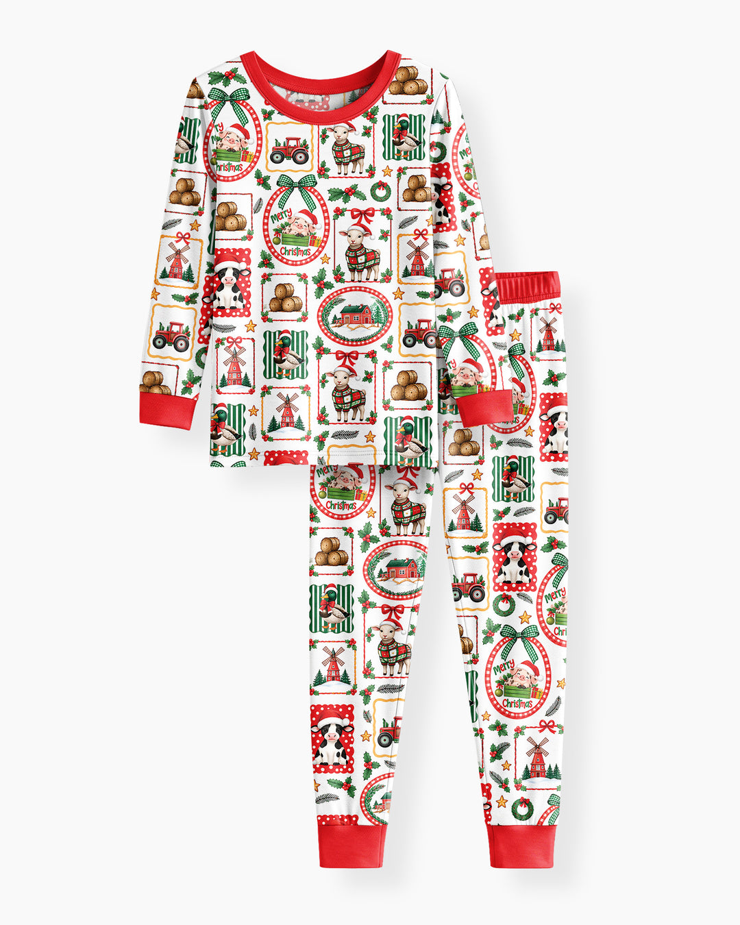 Christmas Farm Animals Bamboo Two Piece Long Sleeve Pajama Set