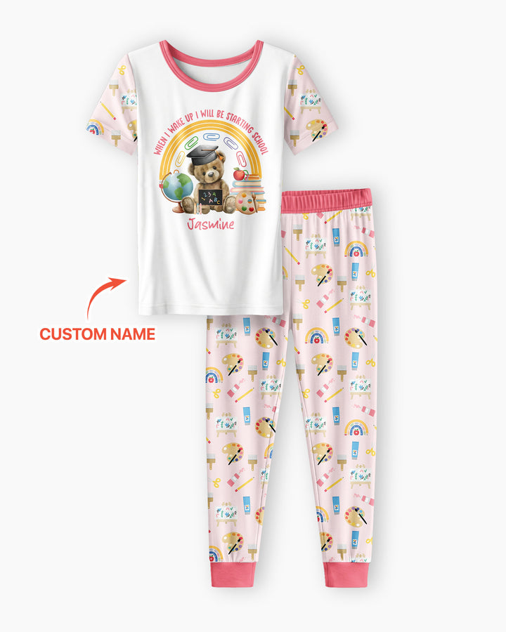 Custom Name When I Wake Up I Will Be Starting School Bamboo Two Piece Short Sleeve Pajama Set