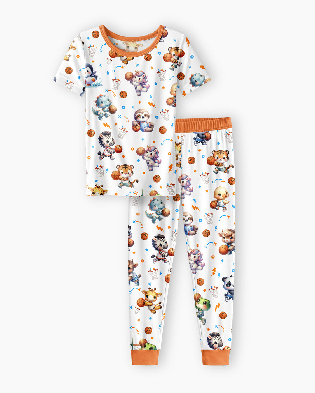 Cartoon Basketball Animals Bamboo Two Piece Short Sleeve Pajama Set