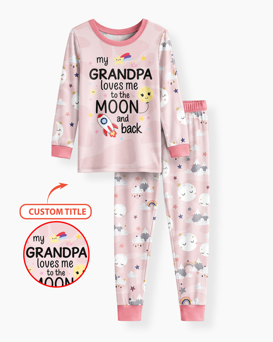 Personalized Loves To The Moon And Back Bamboo Two Piece Long Sleeve Pajama Set