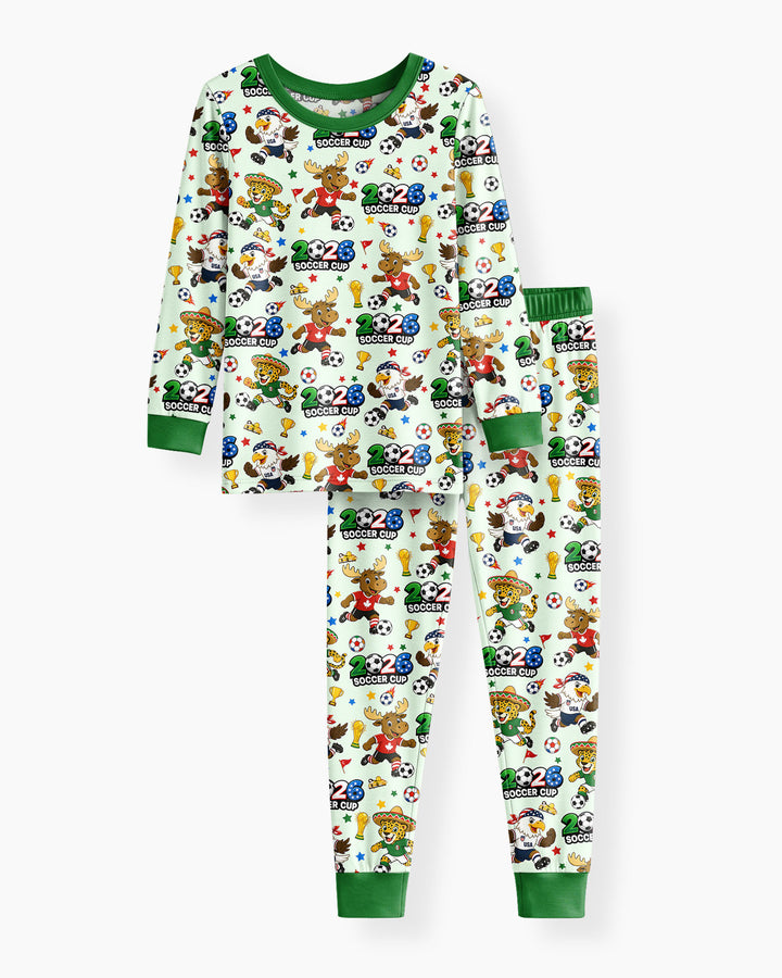Soccer Cup Cute Mascots Bamboo Two Piece Long Sleeve Pajama Set