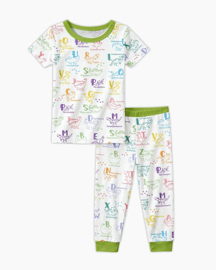 Dino Alphabet ABC Bamboo Two Piece Short Sleeve Pajama Set