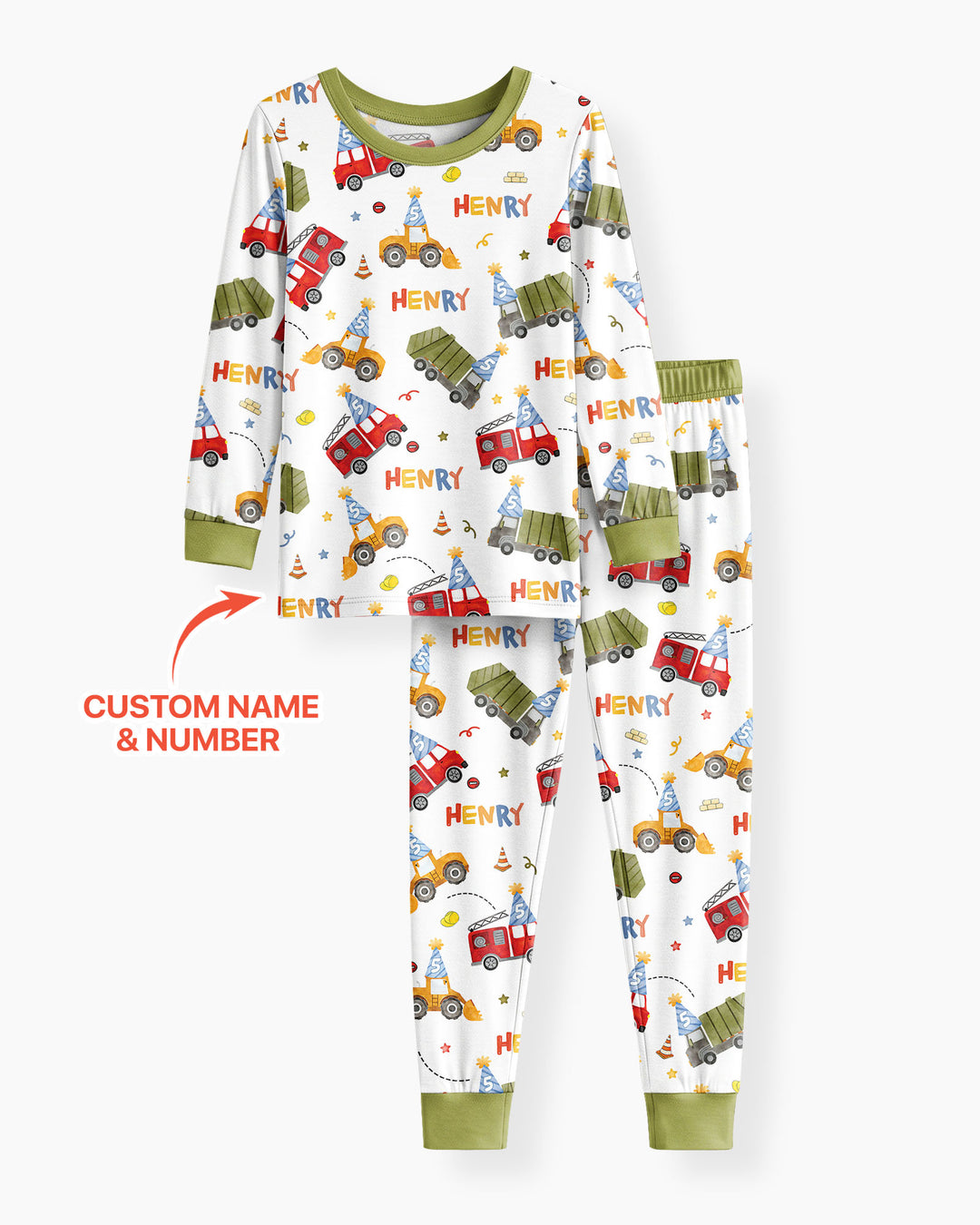 Personalized Birthday Trucks Bamboo Two Piece Long Sleeve Pajama Set