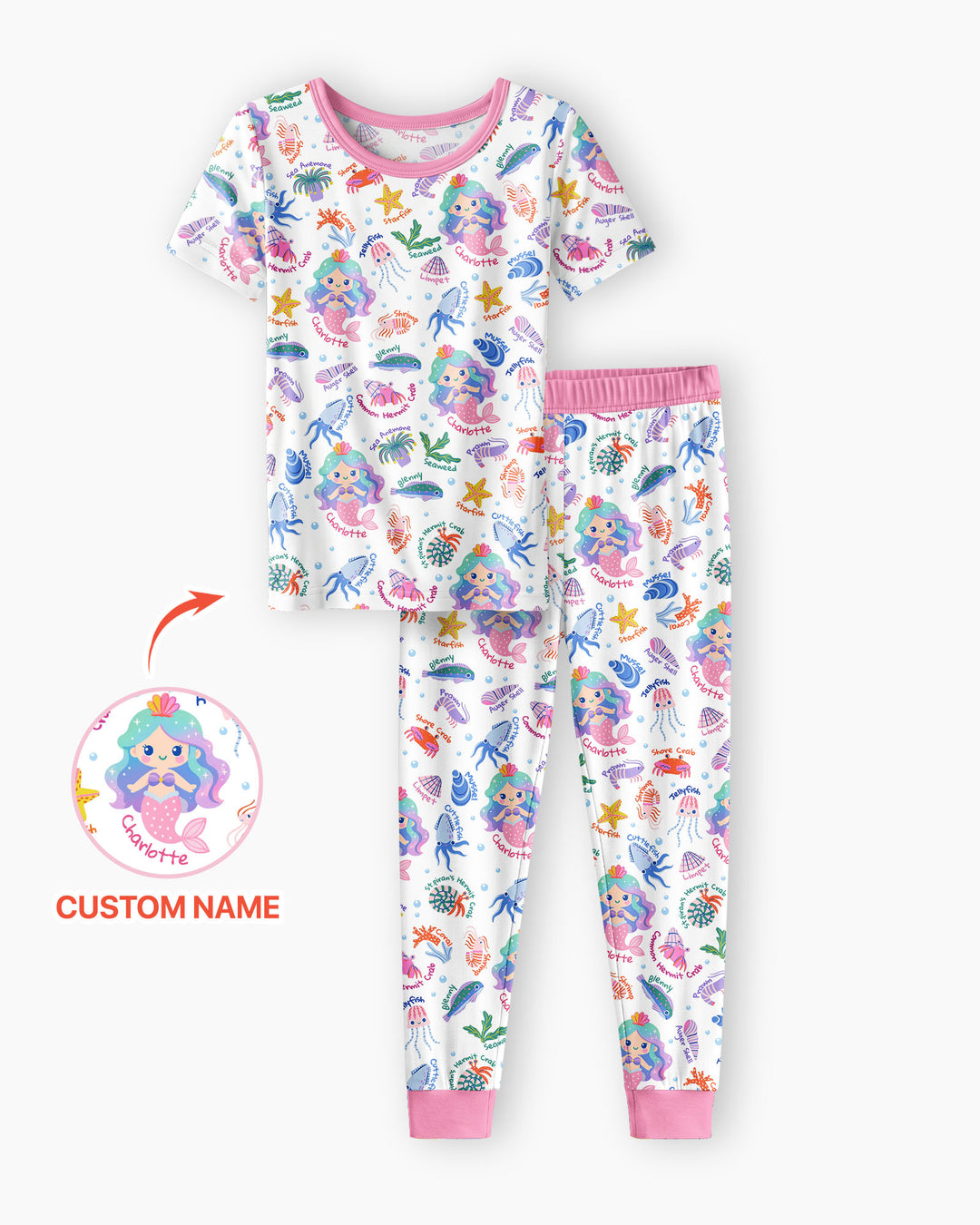 Conjunto de pijama de dos piezas de bambú de manga corta, plantilla personalizada