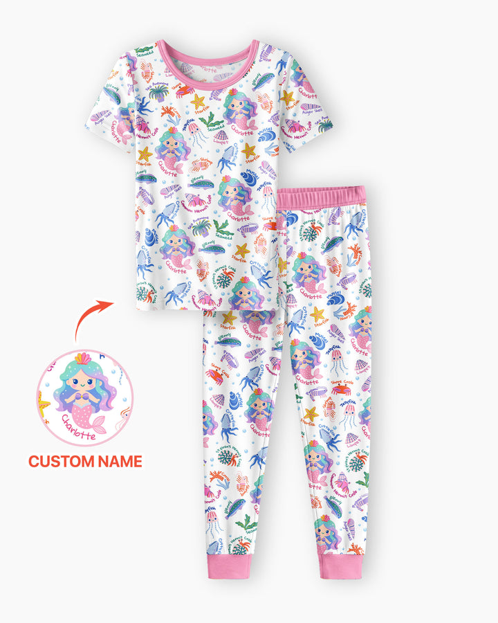 Conjunto de pijama de dos piezas de bambú de manga corta, plantilla personalizada