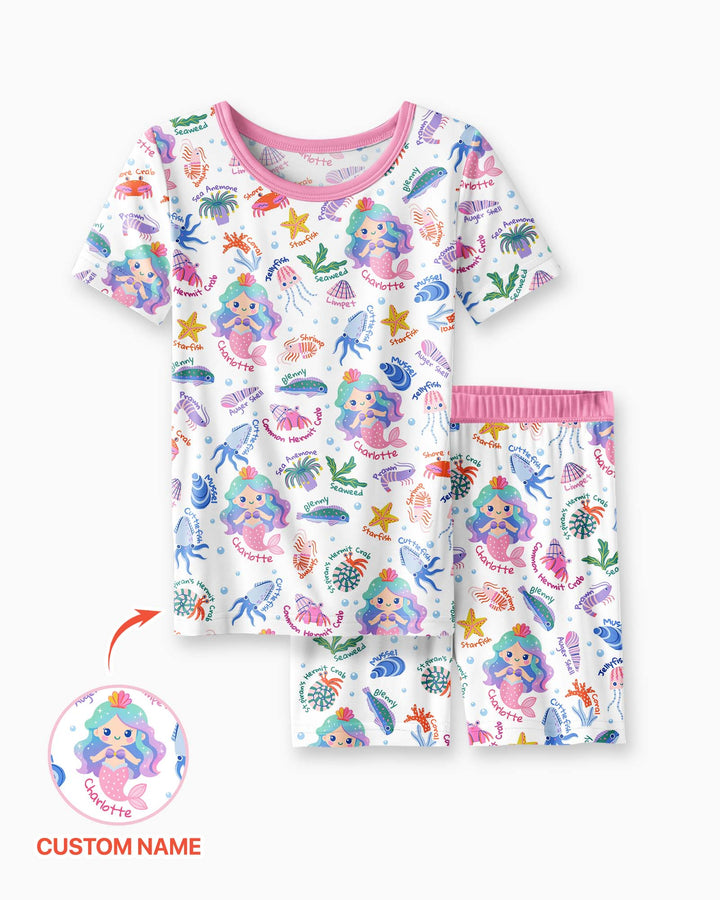 Pijama de bambú de dos piezas de manga corta con pantalón corto, plantilla personalizada