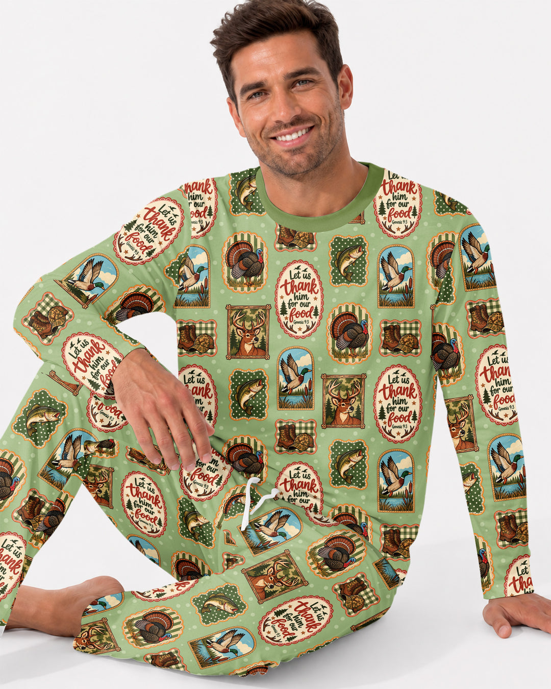 Hunting Let Us Thank Him For Our Food Bamboo Men's Pajama Set