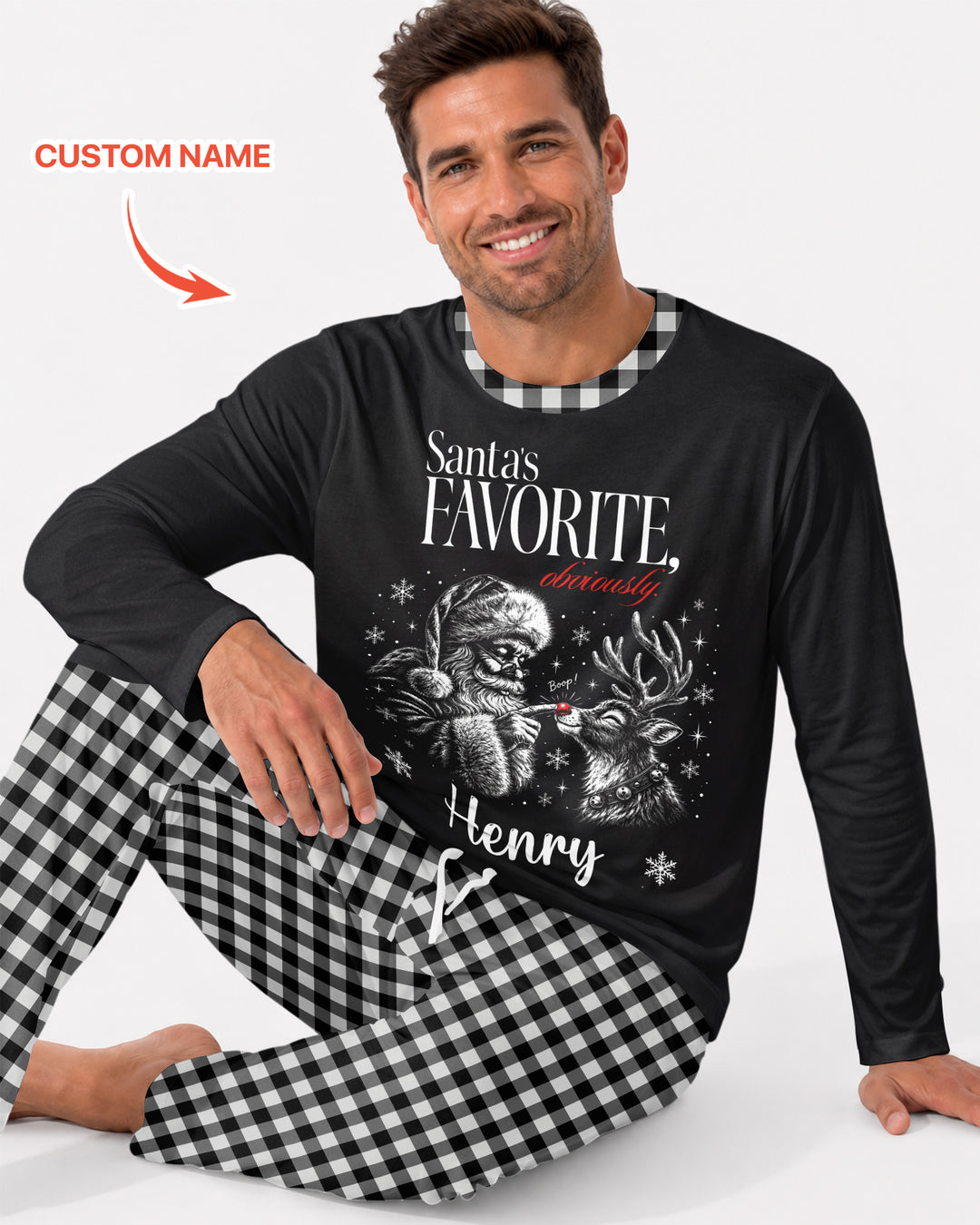 Custom Name Santa's Favorite Buffalo Plaid Bamboo Men's Pajama Set