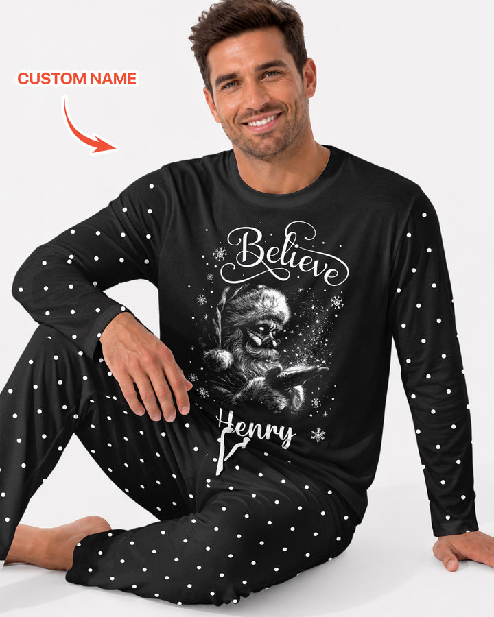 Custom Name Vintage Believe Santa Bamboo Men's Pajama Set