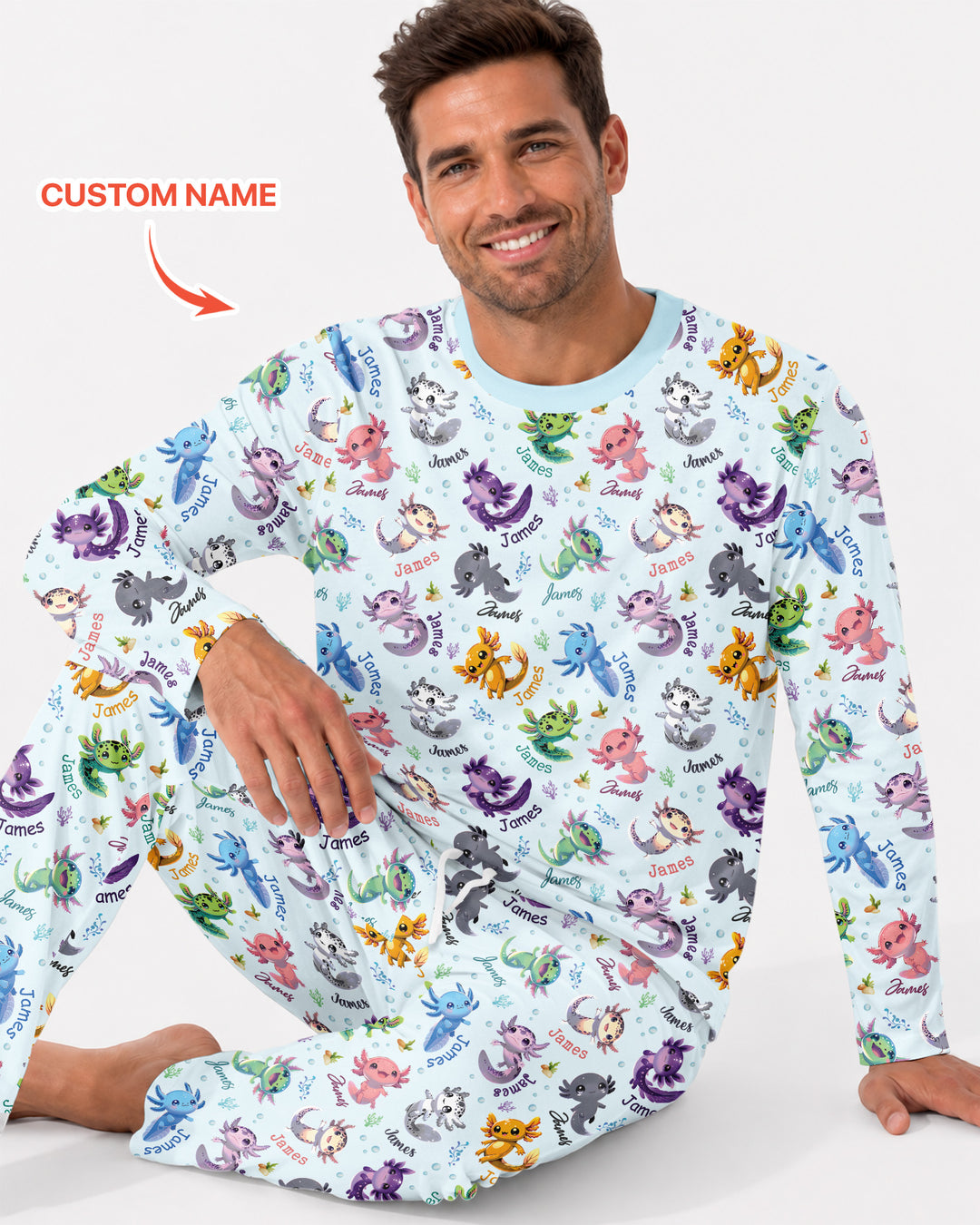 I Love You Axolotl Custom Name Bamboo Men's Pajama Set