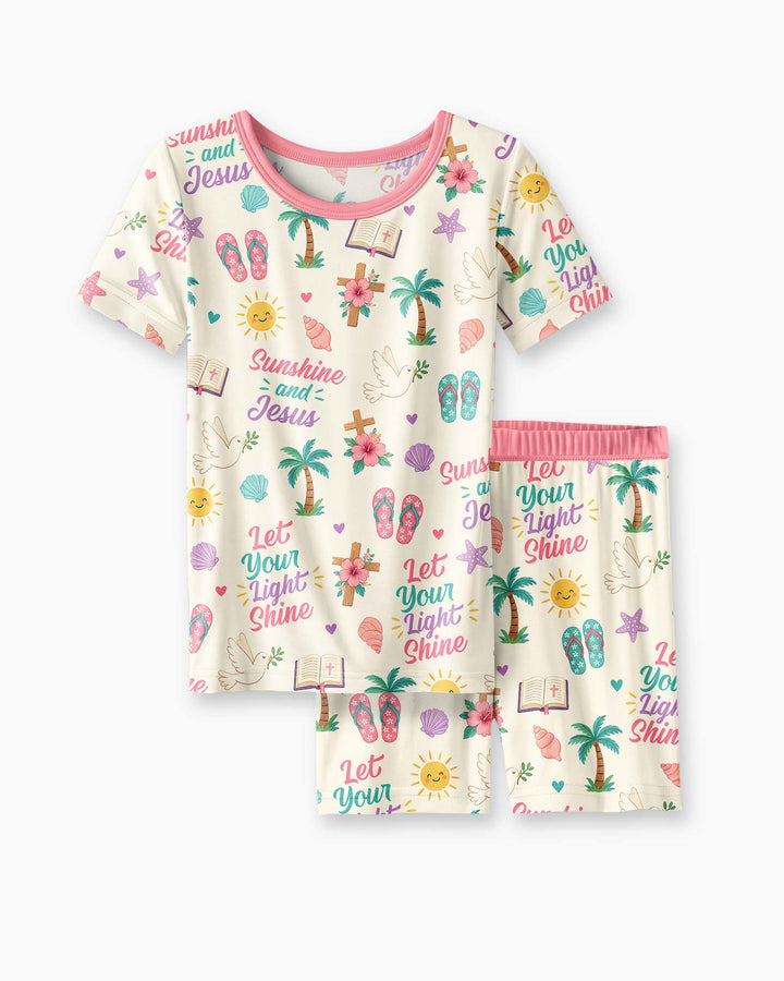 Sunshine and Jesus Summer VBS Bamboo Two Piece Short Sleeve Shorts Pajama Set