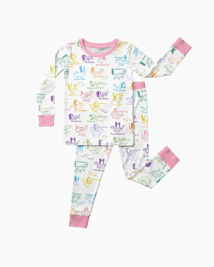 Dino Alphabet ABC Bamboo Two Piece Long Sleeve Pajama Set