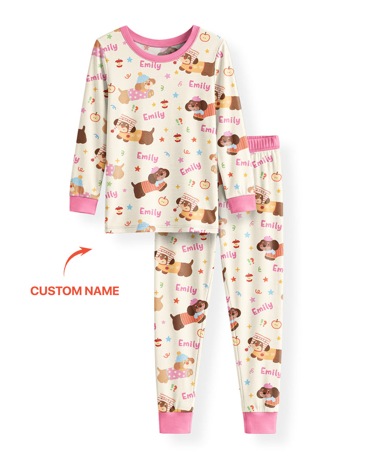 Cute Cozy Puppy Bamboo Two Piece Long Sleeve Pajama Set