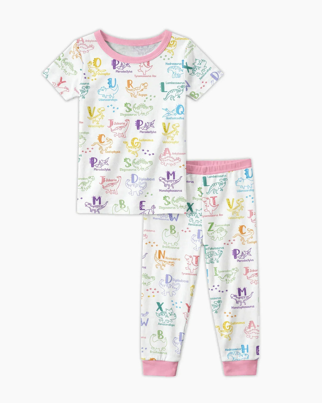 Dino Alphabet ABC Bamboo Two Piece Short Sleeve Pajama Set