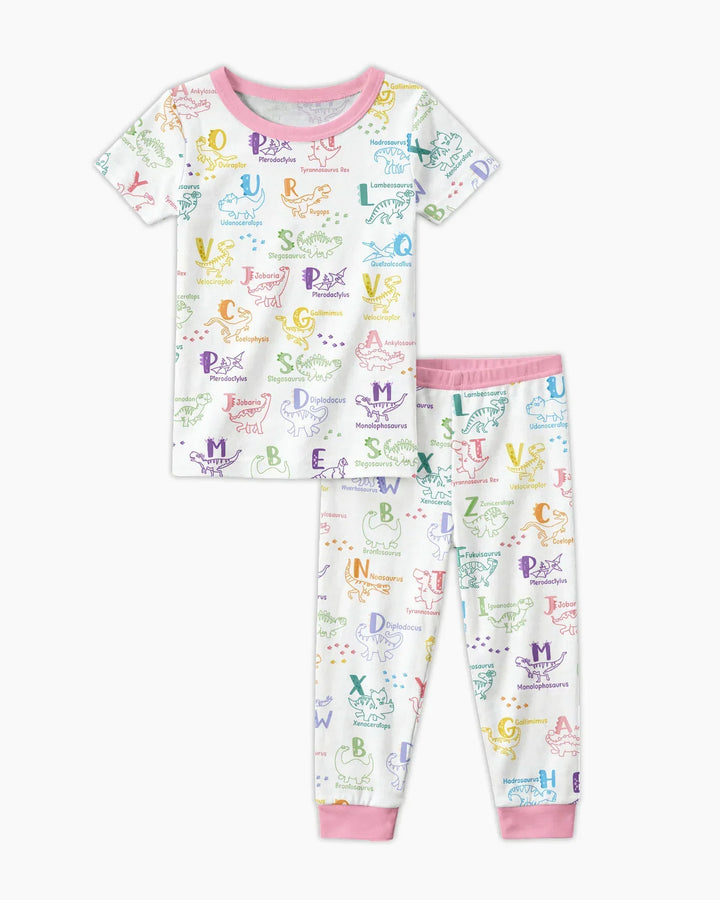 Dino Alphabet ABC Bamboo Two Piece Short Sleeve Pajama Set