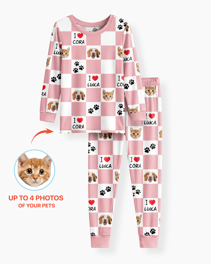 Custom Photo I Love My Best Friend Dog/ Cat Bamboo Two Piece Long Sleeve Pajama Set