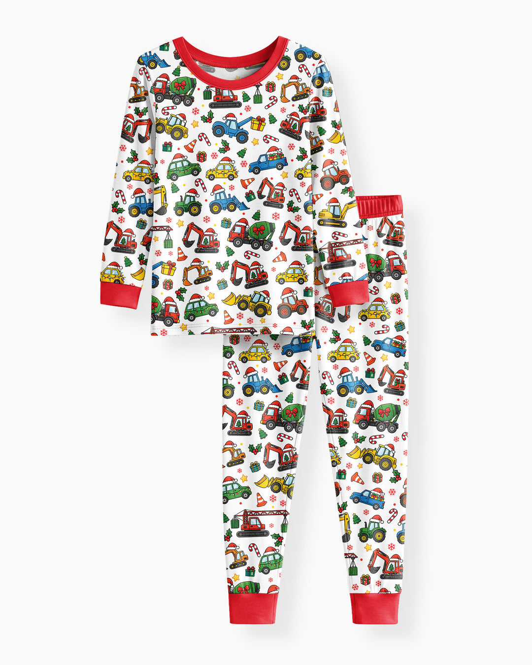Excavator Christmas Trucks Bamboo Two Piece Long Sleeve Pajama Set