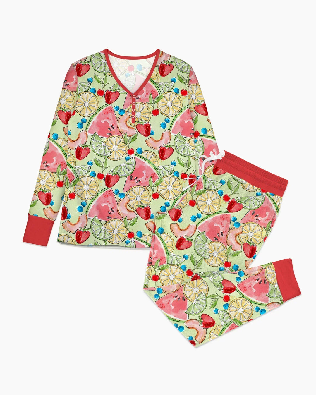 Schlafanzugset aus Bambus mit süßen Sommerfrüchten für die Familie im Partnerlook – Damen