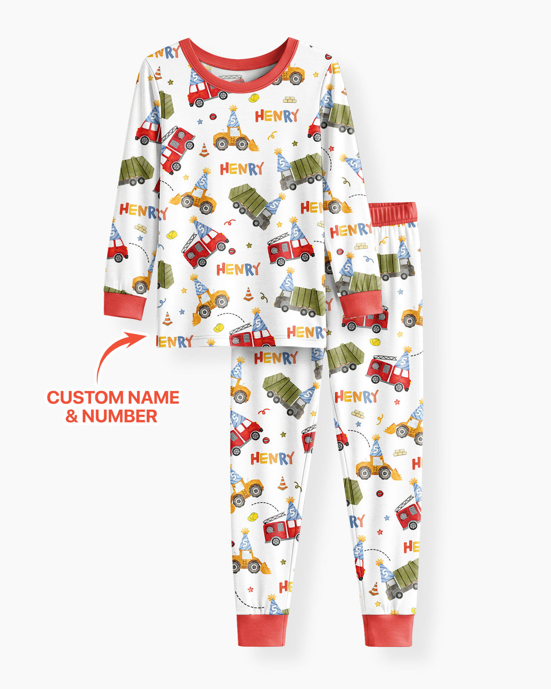 Personalized Birthday Trucks Bamboo Two Piece Long Sleeve Pajama Set